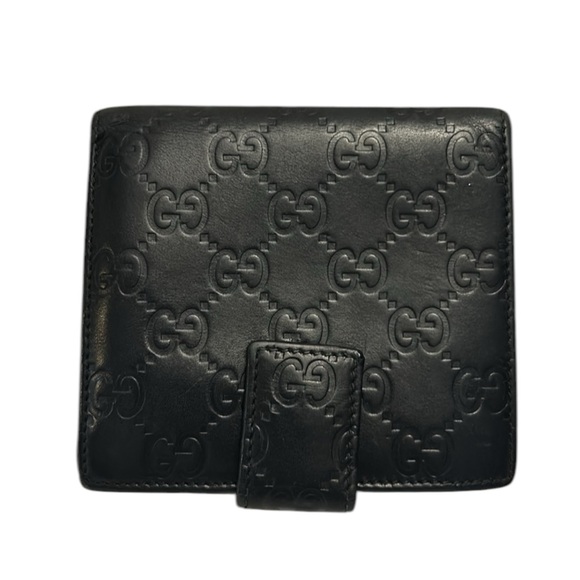 Gucci Guccissima Metal Bar French Flap Black Leather Wallet in VGUC - Picture 6 of 16